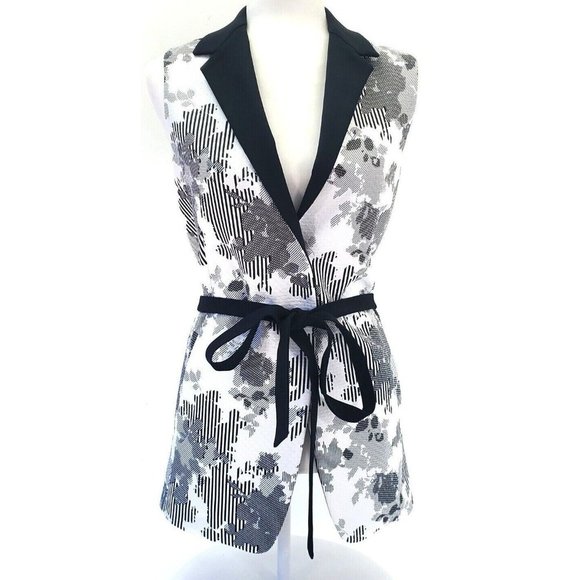 Isola Marras Vest Belted Open Black & White Blouse Top Elegant Gilet Italy 40/8 - Picture 1 of 6